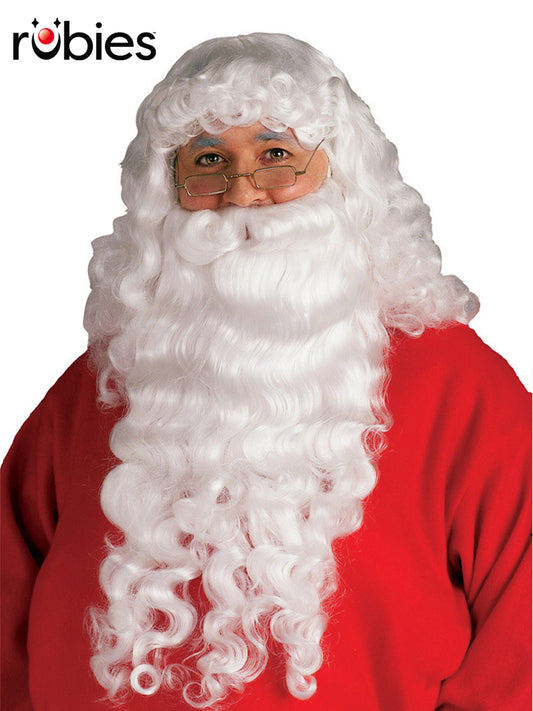 SANTA PLUSH BEARD & WIG SET - ADULT - Front