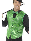 SEQUIN WAISTCOAT GREEN, ADULT - Front