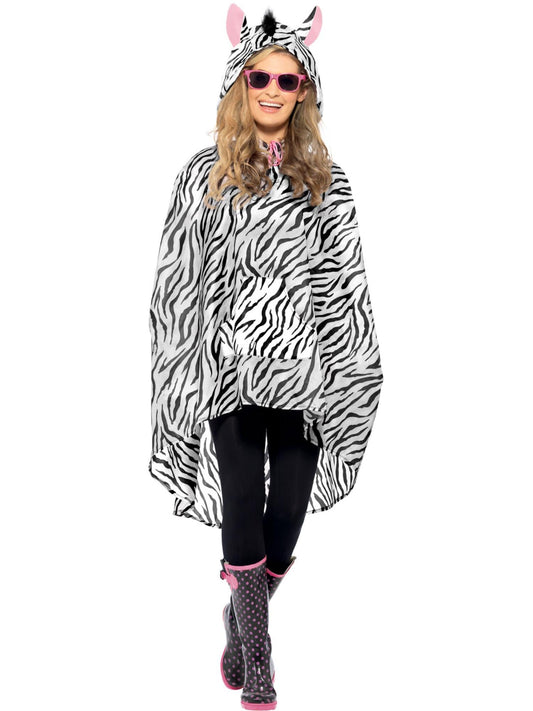ZEBRA PARTY PONCHO, ADULT - Front