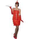 FLAPPER COSTUME, RED, WITH SHORT DRESS - L - Front