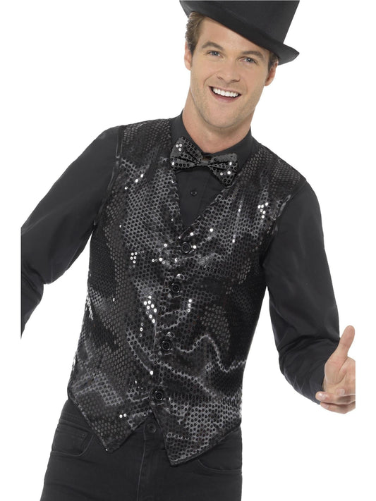 WAISTCOAT - BLACK SEQUIN, ADULT - Front