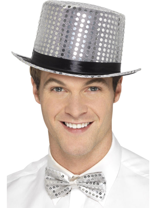 TOP HAT SILVER SEQUIN, ADULT - Front