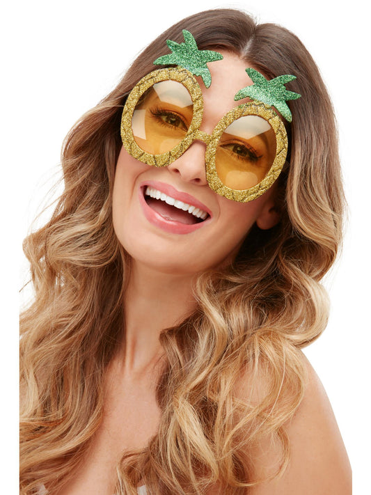 TROPICAL PINEAPPLE GLITTER GLASSES, ADULT - Front
