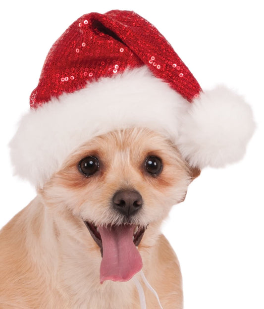 SEQUIN SANTA PET HAT, RED - Front
