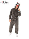 WOLF HOODED ONESIE COSTUME, ADULT - Front