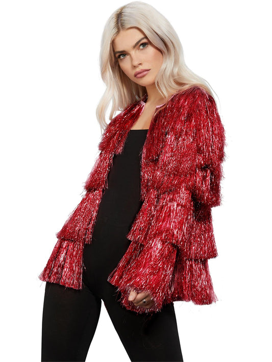 FEVER RED TINSEL FESTIVAL JACKET, ADULT - PLUS - Front