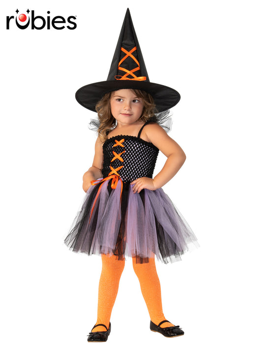WITCH PURPLE & ORANGE COSTUME, CHILD - Front