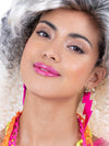 80S NEON LIGHTNING BOLT EARRINGS, PINK - Front