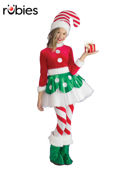 CANDY CANE ELF PRINCESS COSTUME, CHILD - M - Front