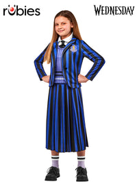 WEDNESDAY NEVERMORE BLUE DELUXE COSTUME (NETFLIX), CHILD - Front