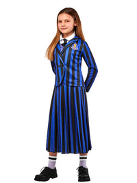 WEDNESDAY NEVERMORE BLUE DELUXE COSTUME (NETFLIX), CHILD - Back