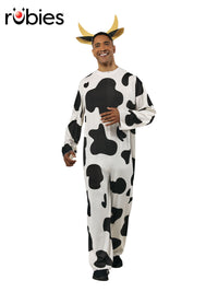 COW FURRY ONESIE COSTUME, ADULT - Front
