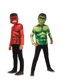 RED HULK/GREEN HULK REVERSIBLE COSTUME TOP &amp; 2 MASKS, CHILD - 6-8 YRS - Packaging