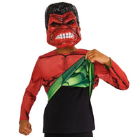 RED HULK/GREEN HULK REVERSIBLE COSTUME TOP &amp; 2 MASKS, CHILD - 6-8 YRS - Back