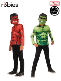 RED HULK/GREEN HULK REVERSIBLE COSTUME TOP &amp; 2 MASKS, CHILD - 6-8 YRS - Front