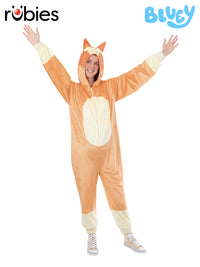 BLUEY BINGO ONESIE COSTUME, ADULT - S-M - Front