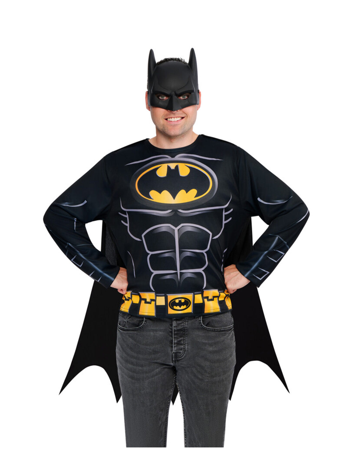 BATMAN COSTUME TOP, CAPE &amp; MASK ADULT - M-L - Side
