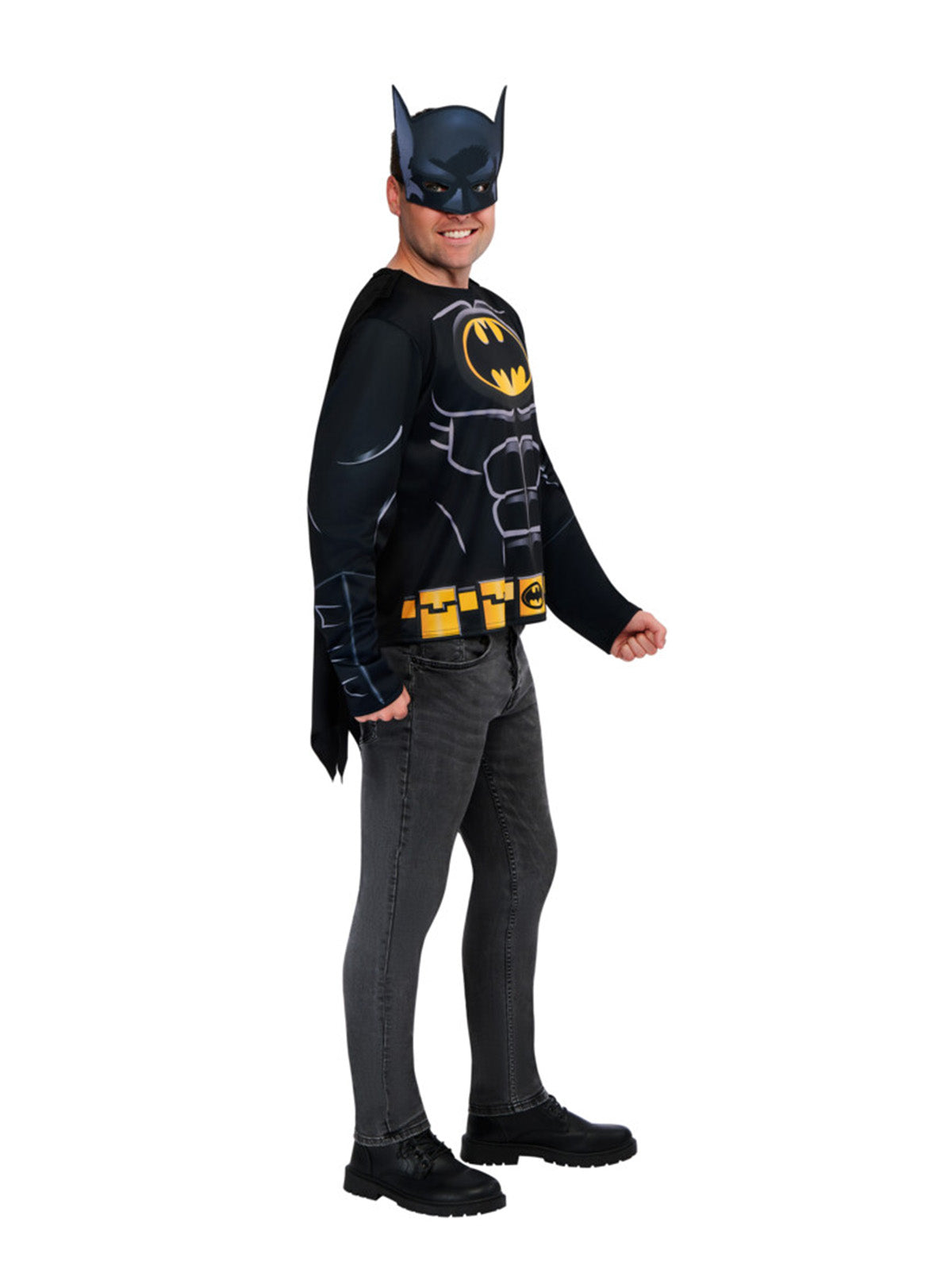 BATMAN COSTUME TOP, CAPE &amp; MASK ADULT - M-L