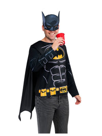 BATMAN COSTUME TOP, CAPE &amp; MASK ADULT - M-L