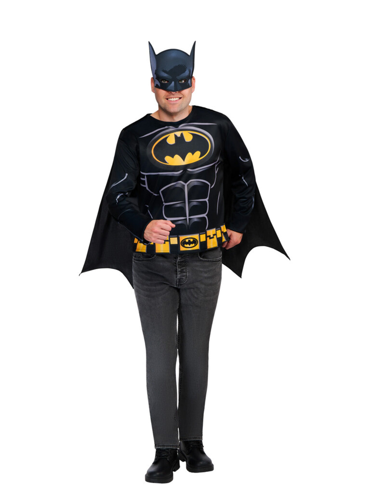 BATMAN COSTUME TOP, CAPE &amp; MASK ADULT - M-L - Packaging