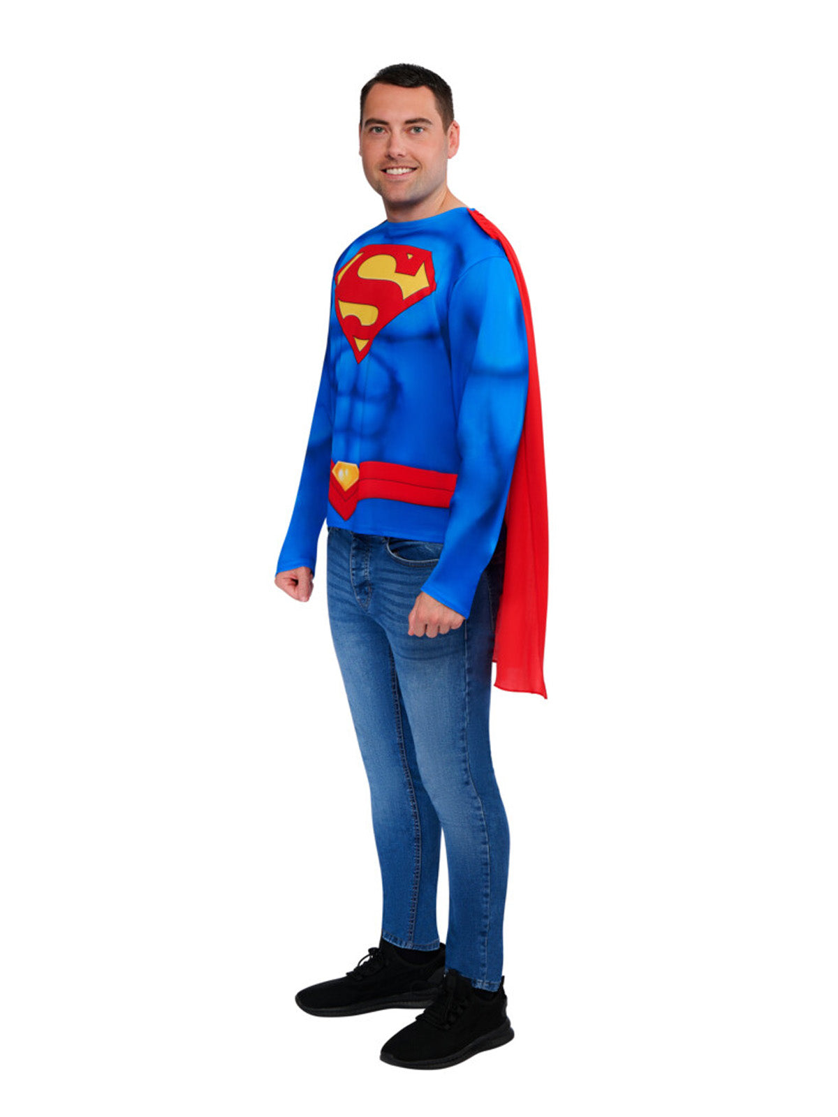 SUPERMAN COSTUME TOP &amp; CAPE, ADULT - M-L
