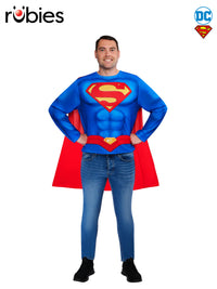 SUPERMAN COSTUME TOP &amp; CAPE, ADULT - M-L - Front