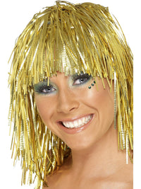 CYBER TINSEL WIG, ADULT - Gold - Back