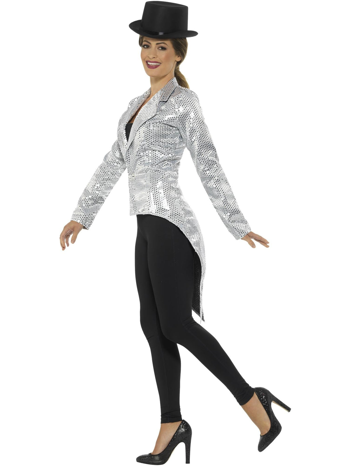 SEQUIN TAILCOAT LADIES JACKET, SILVER - Back