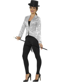 SEQUIN TAILCOAT LADIES JACKET, SILVER - Front