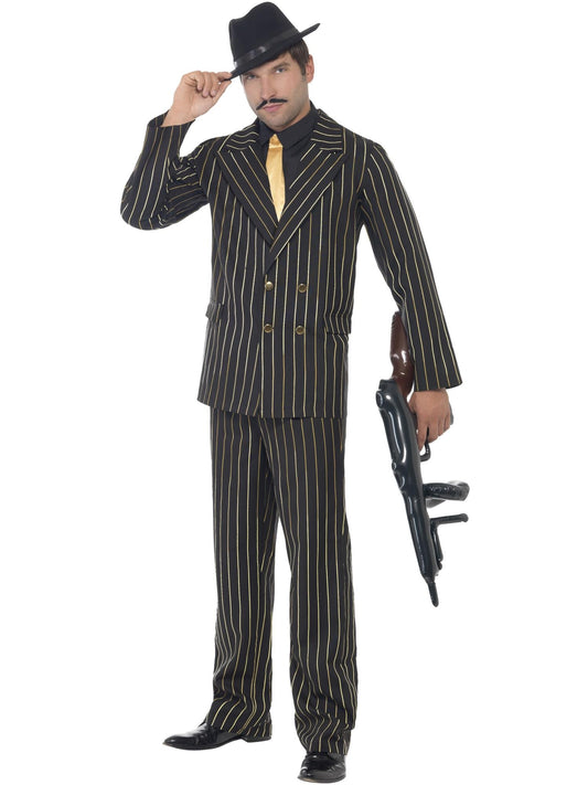 GANGSTER GOLD PINSTRIPE COSTUME, ADULT - Front