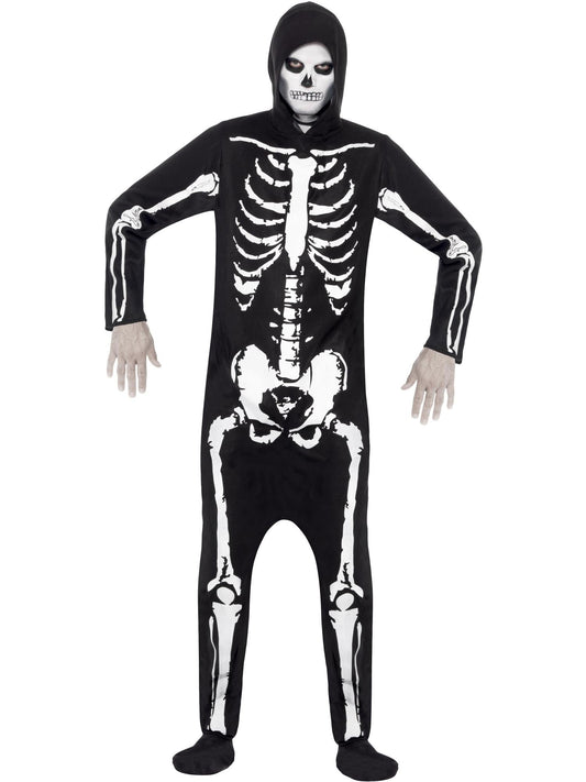 SKELETON HOODED COSTUME, ADULT - L - Front