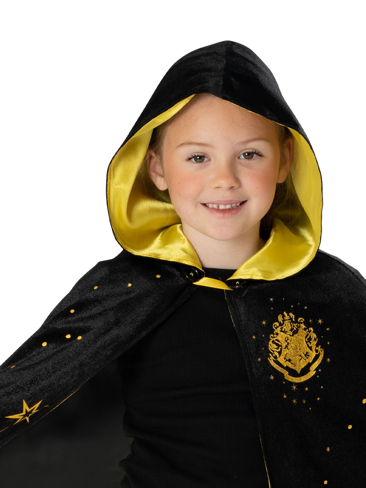 HOGWARTS BLACK &amp; GOLD HOODED ROBE, CHILD - Side