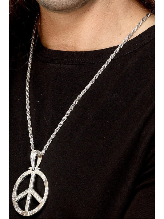60S PEACE SIGN HIPPIE MEDALLION, ADULT - Front