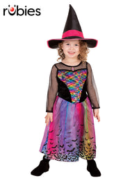 RAINBOW COLOUR MAGIC WITCH DELUXE COSTUME, CHILD - Front
