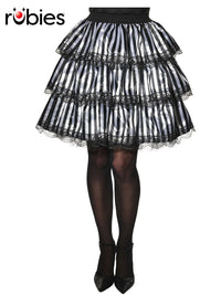 STRIPED BLACK &amp; WHITE RUFFLE SKIRT, ADULT - STD - Front