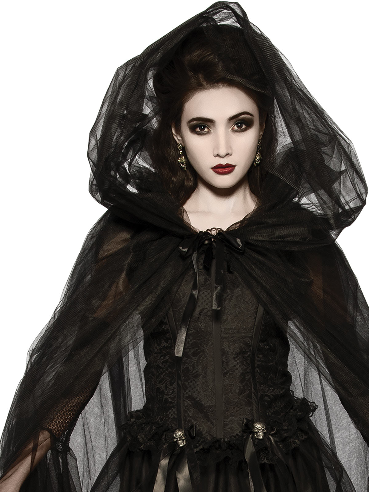 BLACK HOODED CAPE, ADULT - STD - Back