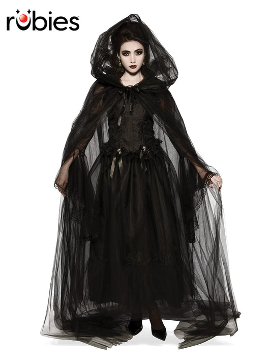 BLACK HOODED CAPE, ADULT - STD - Front