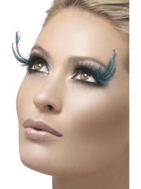 EYELASHES WITH GREEN FEATHER PLUME, ADULT - Front