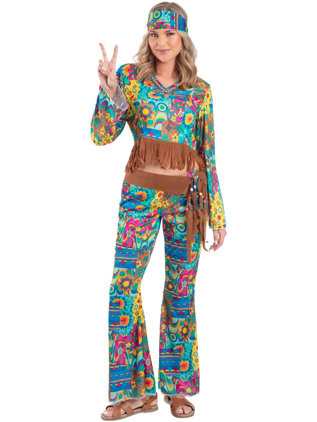 HIPPIE FLOWER POWER COSTUME, ADULT - M - Packaging