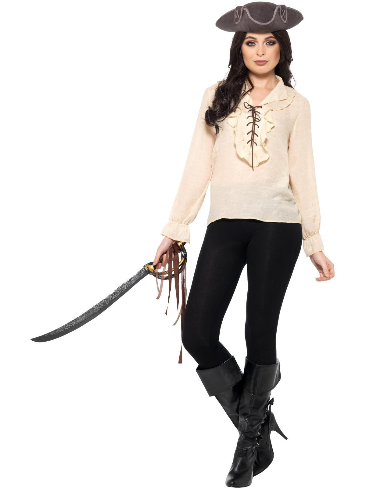 PIRATE SHIRT, IVORY, WITH LACE UP FRONT - L - Side
