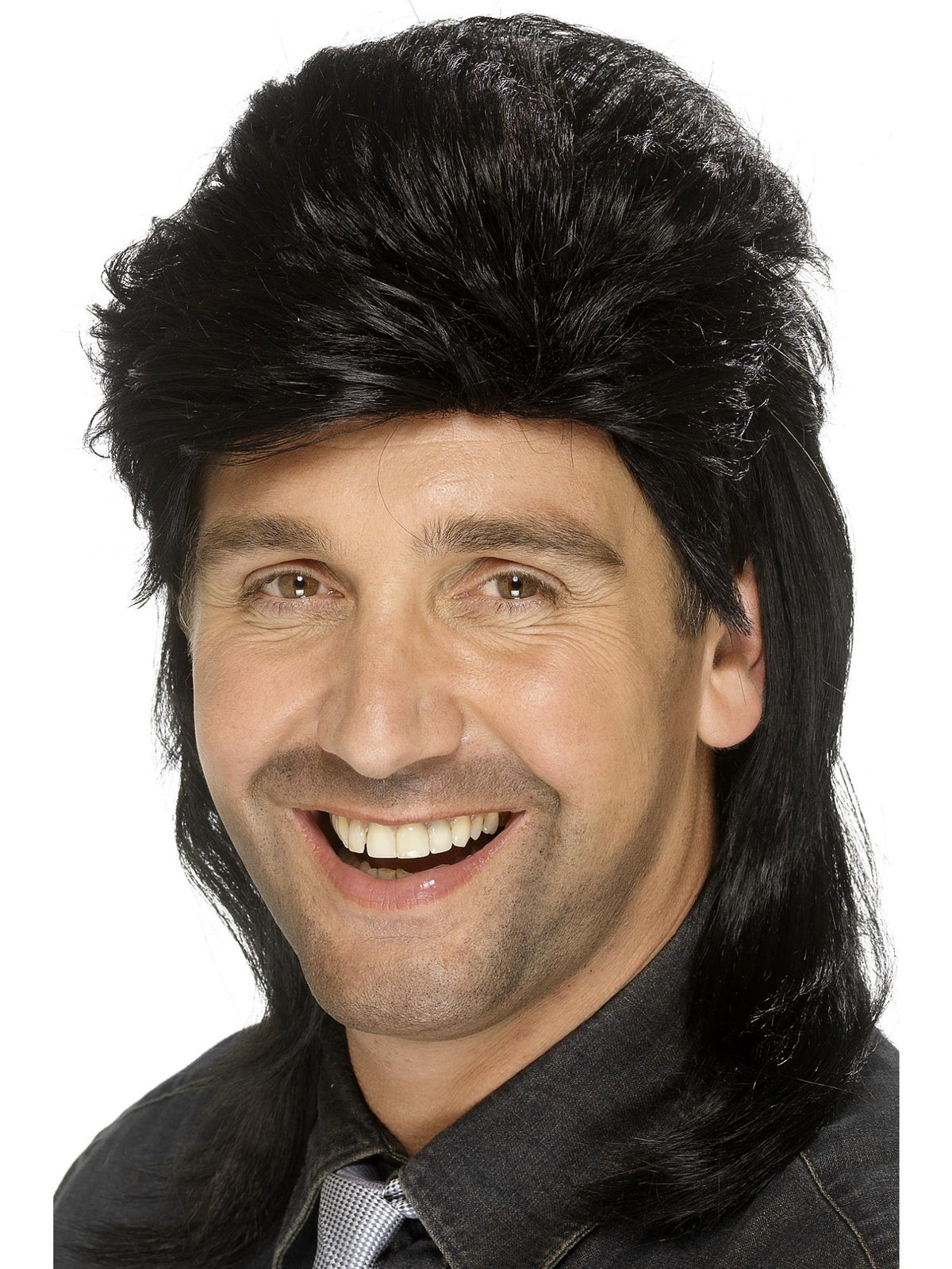 MULLET WIG, ADULT - Brown - Back