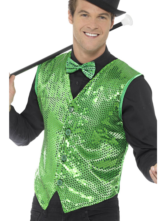 SEQUIN WAISTCOAT GREEN, ADULT - Front