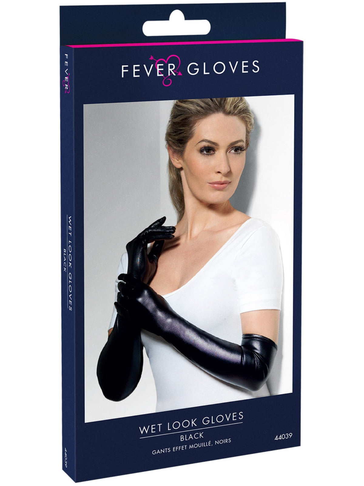 GLOVES, BLACK WET LOOK, ADULT - Back