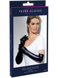 GLOVES, BLACK WET LOOK, ADULT - Back