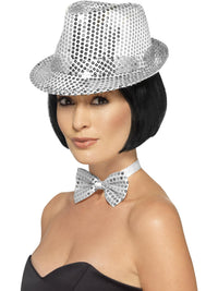 SILVER SEQUIN HAT, ADULT - Front