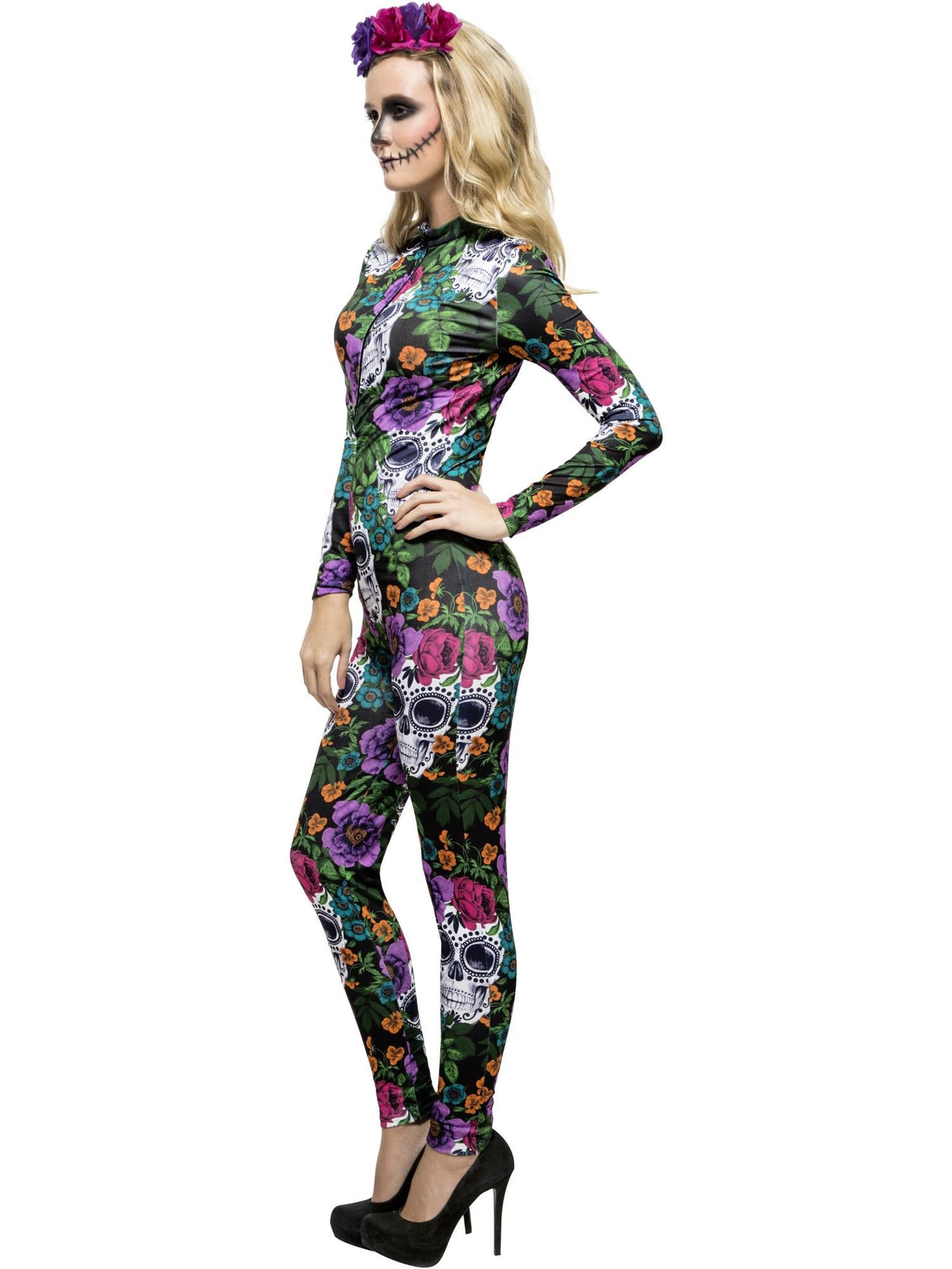 FEVER DAY OF THE DEAD COSTUME, MULTI-COLOURED - L - Side