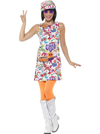 60S GROOVY CHICK COSTUME, ADULT - Front