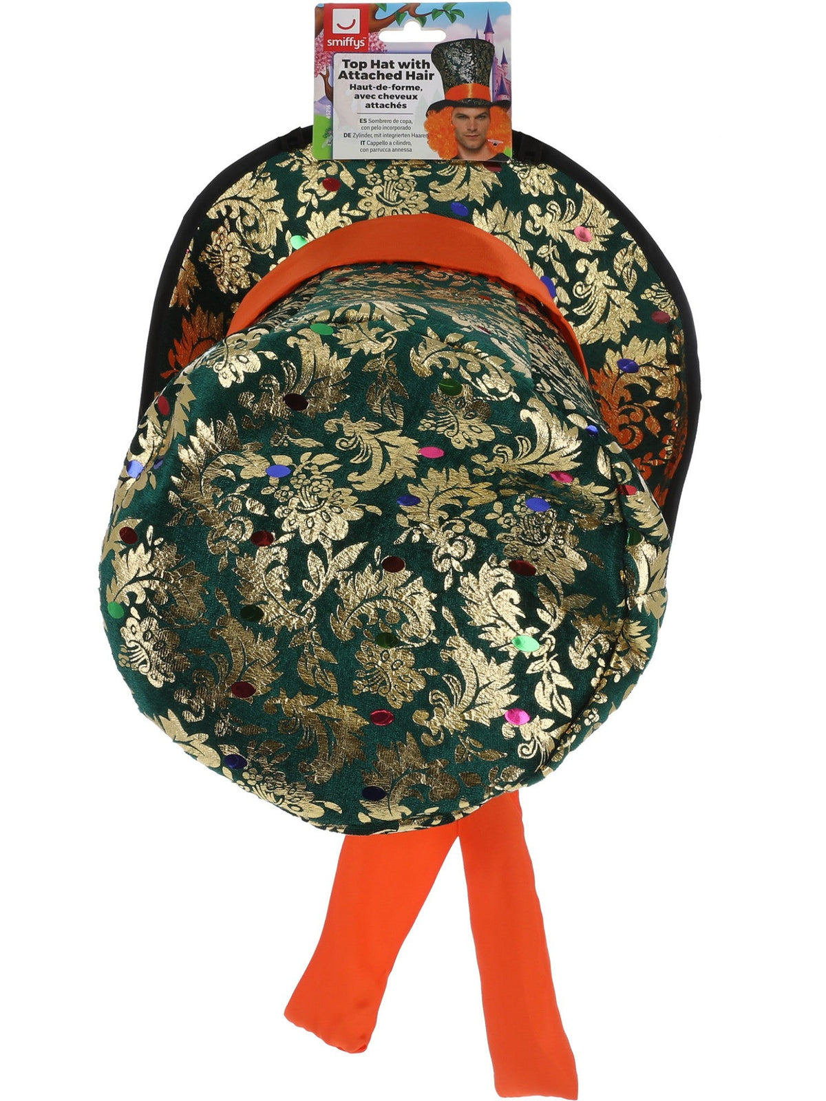 TOP HAT WITH ATTACHED WIG, ADULT - Back