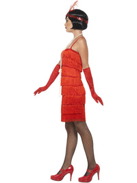 FLAPPER COSTUME, RED, WITH SHORT DRESS - L - Side