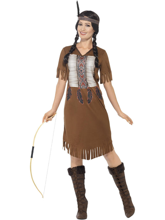 NATIVE AMERICAN WARRIOR PRINCESS COSTUME, ADULT - Front
